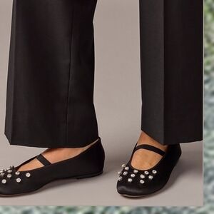 J. Crew Zoe Women's Ballet Flats Black Satin Jewels 10